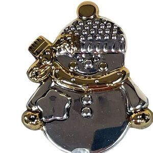 Vintage Bost Silver/Gold Tone Whimsical Fall Winter Snowman Brooch/Pendant